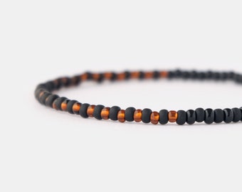 Mens Black Seed Bead Bracelet: Minimalist Stretchy Bracelet