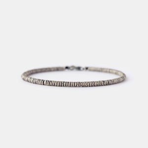 Handmade designer mens minimalist bracelet made with 3mm oxidized sterling silver beads and finished with secure lobster clasp for everyday wear.