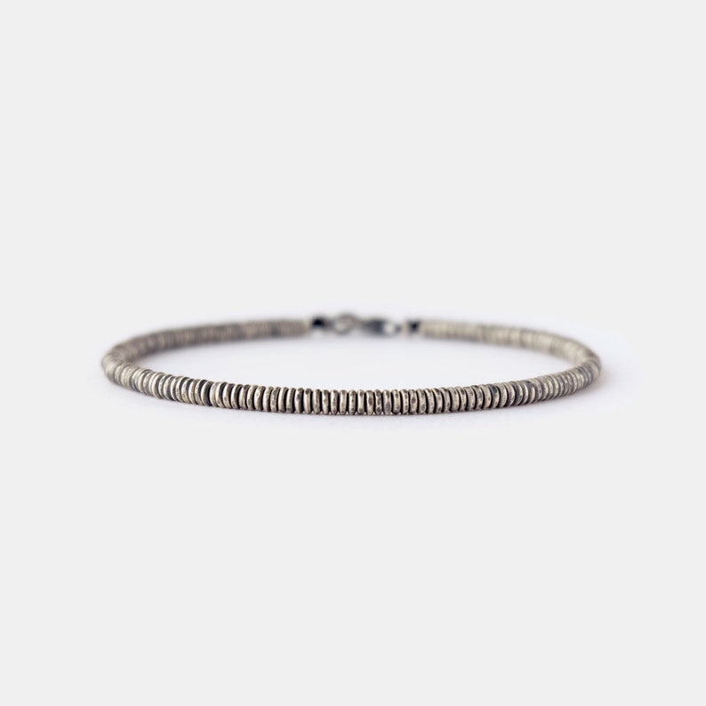 Handmade designer mens minimalist bracelet made with 3mm oxidized sterling silver beads and finished with secure lobster clasp for everyday wear.