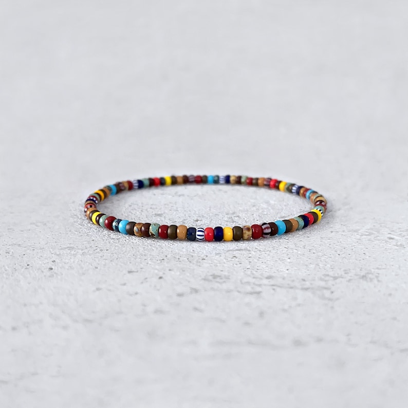Multicolor Bead Bracelet Mens Thin Bead Bracelet Colorful Etsy