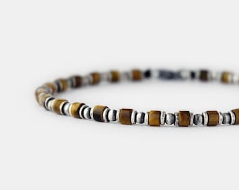 Mens Bracelet Tiger Eye 925 Silver, 3mm Small Beaded Bracelet for Men, Oxidized Sterling Silver Bracelet, Minimalist Bracelet, Gift for Him