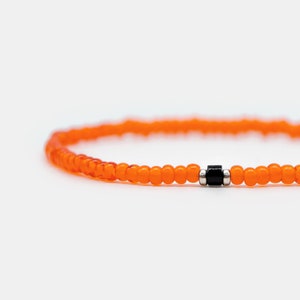 Orange Beaded Bracelet Black Onyx, 3mm Small Bead Bracelet for Men, Thin Elastic Bracelet, Boyfriend Gift, Couple Bracelet, Gift for Him