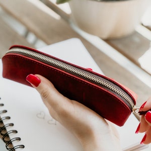 Personalized Leather Pencil Roll with Zipper Pouch