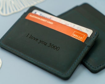 Christmas Gifts for couple, Slim Card Wallet, Personalized Card Holder, Fathers Day Gift, Leather Wallet, Custom Card Holder, Gift for Him