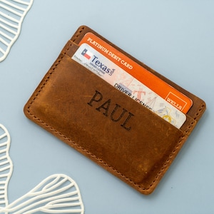 Regalos de Navidad, Billetera delgada personalizada, Tarjetero de cuero, Tarjetero personalizado, Tarjetero minimalista, Billetera minimalista, Regalo para él