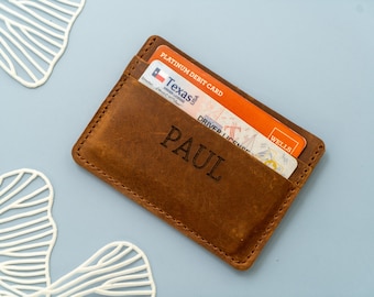 Regalos de Navidad, Billetera delgada personalizada, Tarjetero de cuero, Tarjetero personalizado, Tarjetero minimalista, Billetera minimalista, Regalo para él