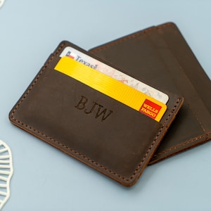 Regalos de Navidad, Billetera delgada personalizada, Tarjetero de cuero minimalista, Billetera con tarjetero, Billetera para hombre, Billetera para tarjetas unisex, Regalo personalizado