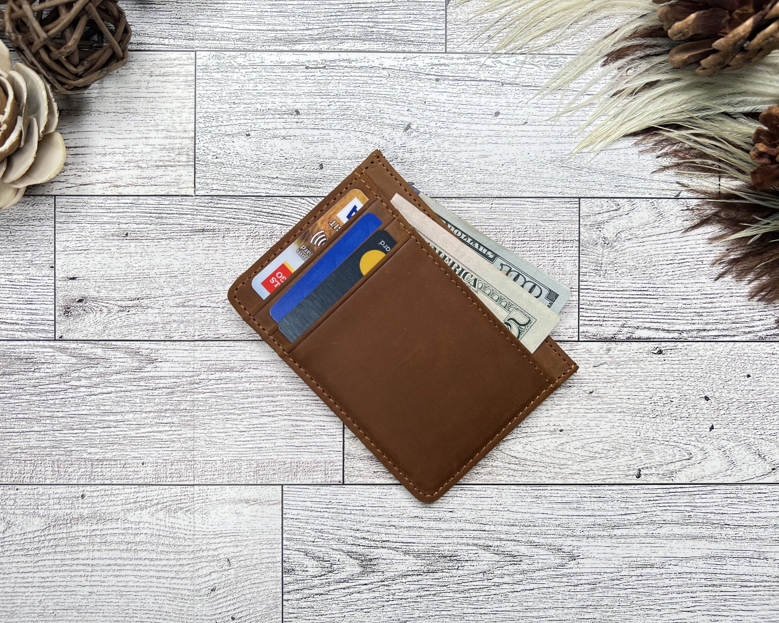 Slim Wallet With ID Window Minimalist Wallet Anniversary Etsy