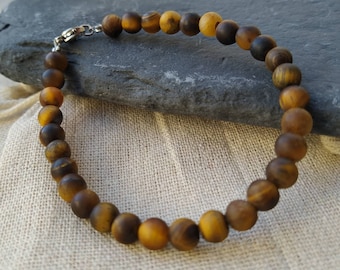 Mate Tiger Eye Bracelet, Natural Yellow Gemstones, For Men, Perfect for Everyday Use, with Steel Clasps