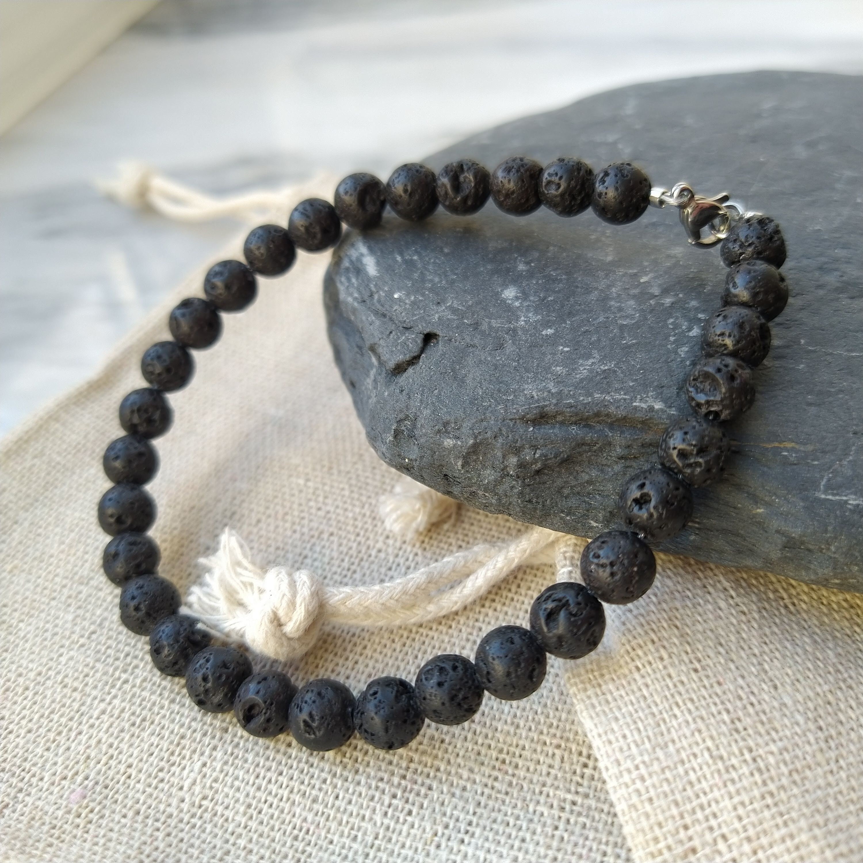 Lava Rock Bracelet, Simple and Classic Piece of Jewellery for Men, Everyday Wear, Natural Gemstones