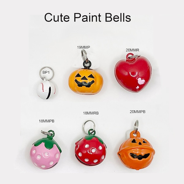 Bells for Pet Dog Cat •10mm 12mm 14mm Acrylic Metallic Stainless Pet Collar Bell Charm • Heart Pumpkin Baseball Berry Bells for Dog Cat Pet