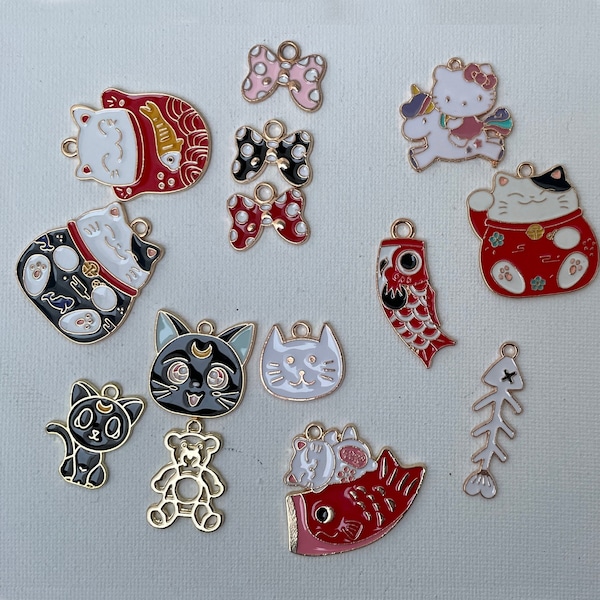 Charm collare per cani, fascino del collare del gatto, fascino dell'animale domestico, fascino del piccolo animale domestico, fascino del gatto fortunato, pesce Koi, gatto fortunato, orso, arco, gattino, faccia del gatto, ciondoli Maneki Neko