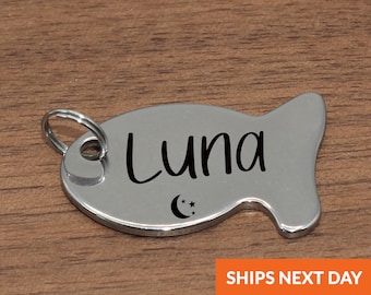 Fish Cat Tag, Stainless Steel Personalized Pet ID Tag