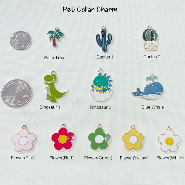 Cat Collar Charm, Small Pet Charm, Pet Charm, Dog Collar Charm, Palm Tree, Cactus , Dinosaur, Blue Whale, Flowers, Fun Dog Cat Collar Charms