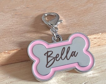 Dog Tag, Bone Dog Tag, Personalized Dog Tag, Customized Dog Tag, Dog ID Tag, Dog Collar Tag, Pet ID Tag, Bespoke Pink Enamel Line Dog ID Tag