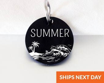 Personalized Beach Dog Tag • Palm Tree Pet ID Tag