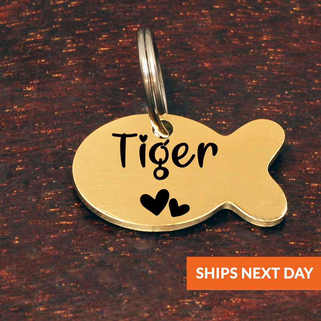 Personalized Cat Name ID Tag Gold Fish Cat Name Tag Customized Cat Name Tag Cat ID Tag Name Tag