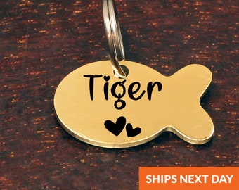Personalized Cat Name ID Tag • Gold Fish Cat Name Tag • Customized Cat Name Tag • Cat ID Tag• Name Tag for Cats•Pet ID Tag•Stainless Steel