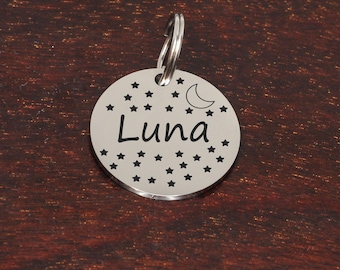 Personalisierte Mond & Sterne Hundemarke, Personalisierte Haustier ID