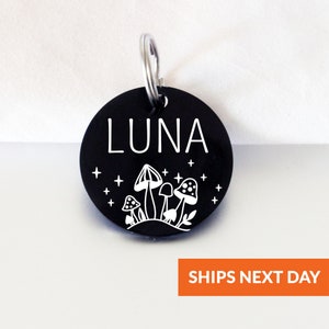 Personalized Dog Tag, Dog Tag, Engraved Mushroom Dog Tag,Black Dog Tag, Dog Tag, Dog Name Tag, Cute Dog ID Tag, Custom Dog Tag, Dog ID Tag