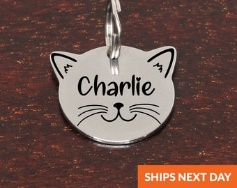 Cat Tag • Cat ID Tag • Cat Face Tag • Personalized Cat Tag • Customized Cat Tag • Cat Collar Tag • Pet ID Tag •  Cat Face Shape Tag ID Tag