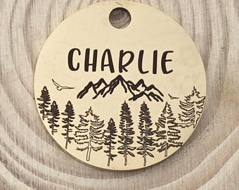 Personalized Pet ID Tag: Mountain Trees, Adventure Dog Tag