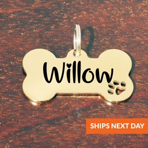 Personalized Bone Dog Tag, Stainless Steel Pet ID Tag, Paw Print