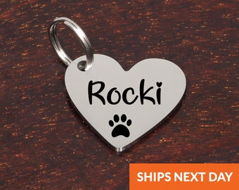 Personalized Heart Pet ID Tag • Stainless Steel Dog Cat Collar Tag