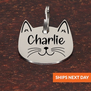 Cat Tag Cat ID Tag Cat Face Tag Personalized Cat Tag Customized Cat Tag Cat Collar Tag Pet ID Tag Cat Face Shape Tag ID Tag Kitten Gift Tag