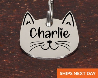 Cat Tag Cat ID Tag Cat Face Tag Personalized Cat Tag Customized Cat Tag Cat Collar Tag Pet ID Tag Cat Face Shape Tag ID Tag Kitten Gift Tag