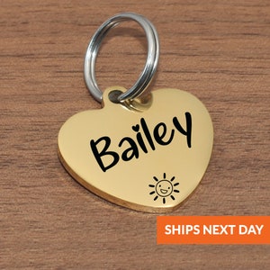 Dog Tag, Heart Shape Dog Tag, Personalized Dog Tag, Customized Dog Tag, Dog ID Tag, Dog Collar Tag, Pet ID Tag, Gold Heart Shape Dog ID Tag