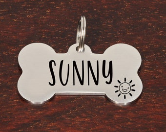 Personalized Bone Dog Tag, Stainless Steel, Engraved Pet ID