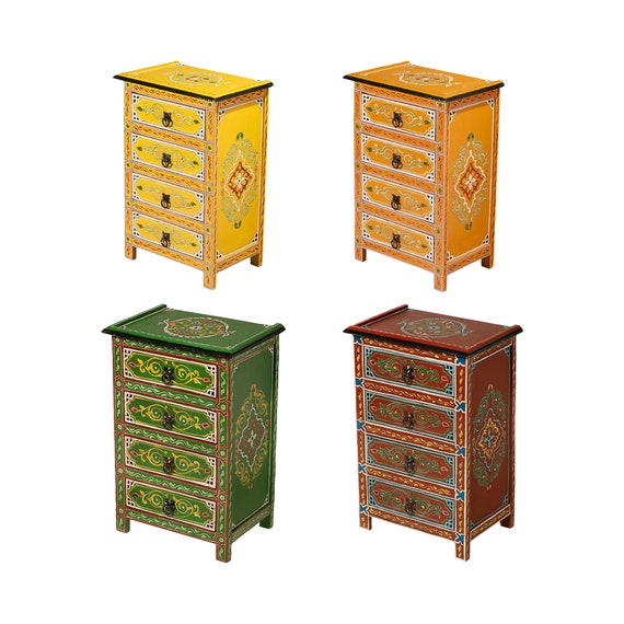 Caja de cajonera de madera pintada a mano / Cómoda marroquí Etsy España