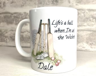 Personalised Cricket Mug: 11oz Ceramic Cricket Lover Gift