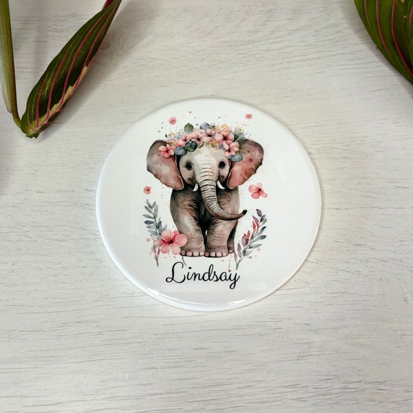 Personalised Elephant Ceramic Coaster: Floral Animal Gift