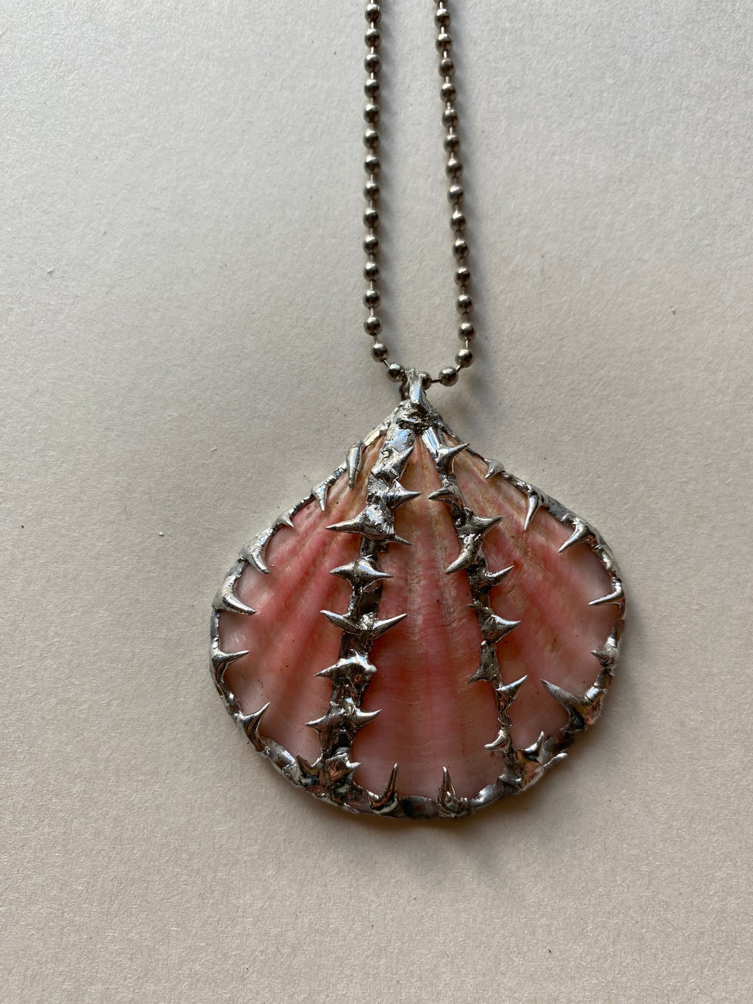 Spiky Soldered Necklace Metal Plated Seashell Charm Soldered Jewellery