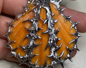 Spiky orange soldering shell,Necklace Liquid Metal Cybercore mermaid shell jewelry