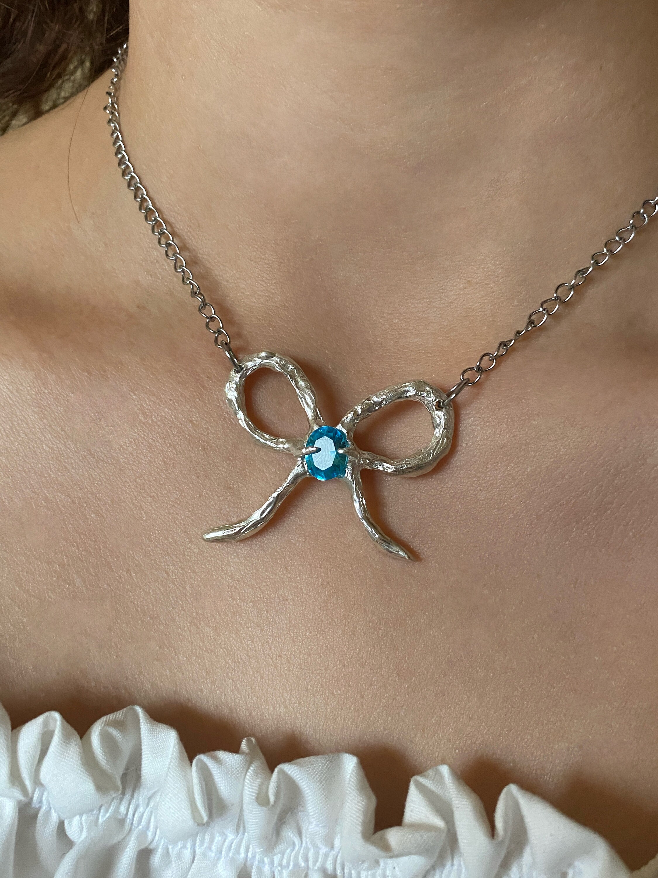 Sterling Silver Bow,handmade Ribbon Silver Necklace - Etsy