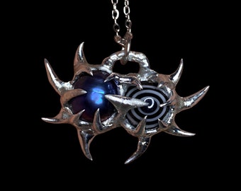 Spiky Pearl Cyberpunk Necklace, Spiral Glass Pendant, Stainless Steel Chain