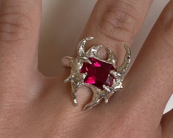 Red victoria gothic spiky ring | goblingcore fairycore ring softgoth spiky