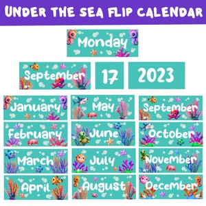 Under the Sea Classroom Theme, Classroom Flip Calendar, Ocean Calendar 2024, Printable Calendar for Kids, Ocean Classroom Decor, Fish Theme