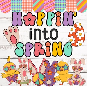 Spring bulletin board kit, easter bulletin boards, groovy classroom decor, spring classroom door decor, march bulletin board, april bulletin