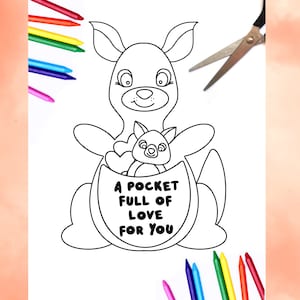 Digital Download Kangaroo Parent Child Pocket of Love, Printable Kids Coloring Activity, Elementary School Parent Child Project, Parents Day