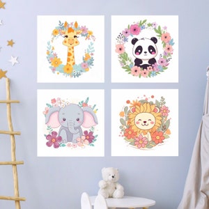 Set of 4 Nursery Print, Printable Nursery Wall Art, Zoo Animals Nursery, Baby Animals Nursery Wall Art, Baby Animals Nursery Decor, Baby Zoo