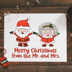Carte de Noël imprimable 5 x 7, carte de Noël de couple, carte de Noël de jeunes mariés, carte de père Noël imprimable, Mme Claus imprimable