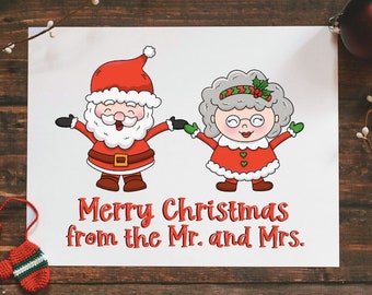 Printable Christmas Card 5x7, Christmas Card from Couple, Newlywed Christmas Card, Santa Card Printable, Mrs Claus Printable