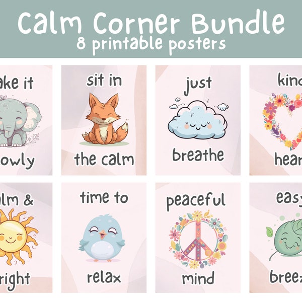 Retro classroom theme, Calm corner poster printable, Nature theme classroom decor, Calm down corner toddler, Self regulation for kids