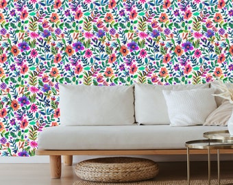Tropical wallpaper, adhesive wallpaper, removable wallpaper, bright floral wallpaper, peel and stick wallpaper, botanical wallpaper