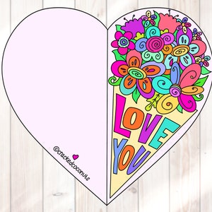 Cartes d'amour imprimables, bouquet de coeur, carte de Saint Valentin imprimable enfants, carte pour maman, carte imprimable fête des mères, fleurs de carte de fête des mères