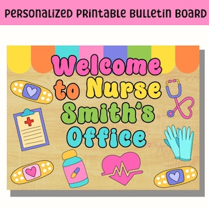 Nurse bulletin board kits, Pediatrician office decor, School nurse office decoration, School nurse door sign, School nurse personalized